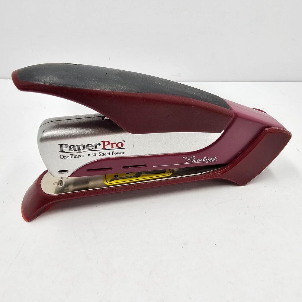 PaperPro The Prodigy One Finger 25 Sheet Power Stapler Desktop Works Maroon Red
